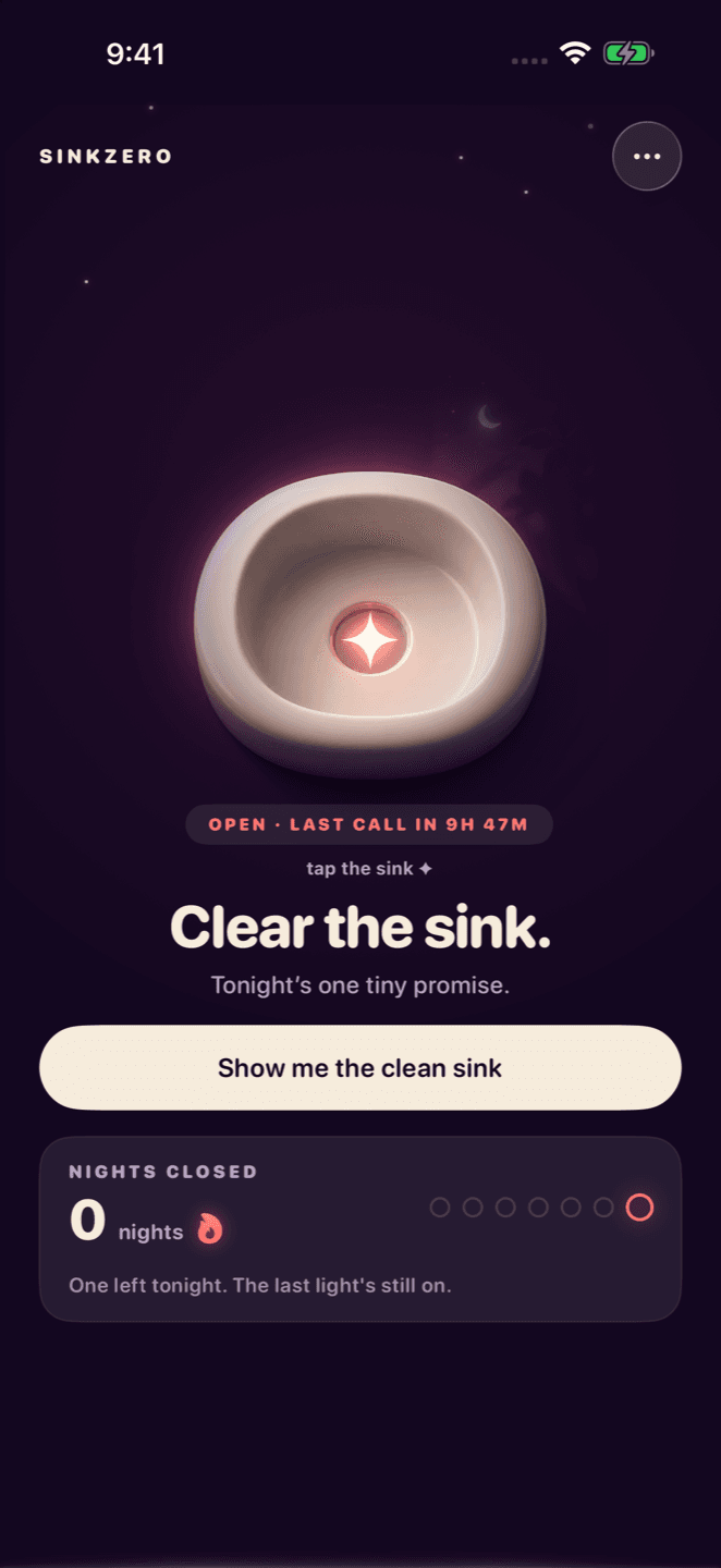 SinkZero, real home screen